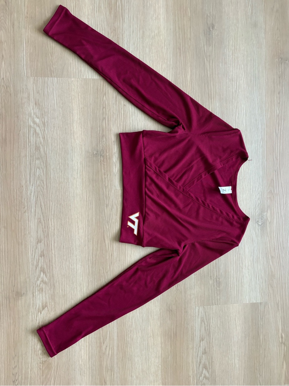 Stylish Virgiinia Tech Burgundy Long Sleeve Crop Top